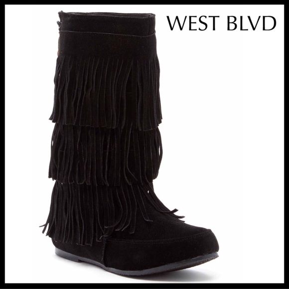 BLACK SIZE 11 FRINGE BOOTS BOHO FLAT BOOTIES A2C - Picture 8 of 8